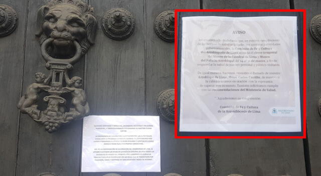 Comunicados del Arzobispado de Lima en puerta de la Catedral de Lima   