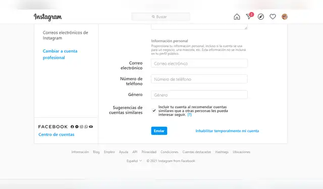 primero tienen que hacer clic en la parte donde dice "Inhabilitar temporalmente mi cuenta"   