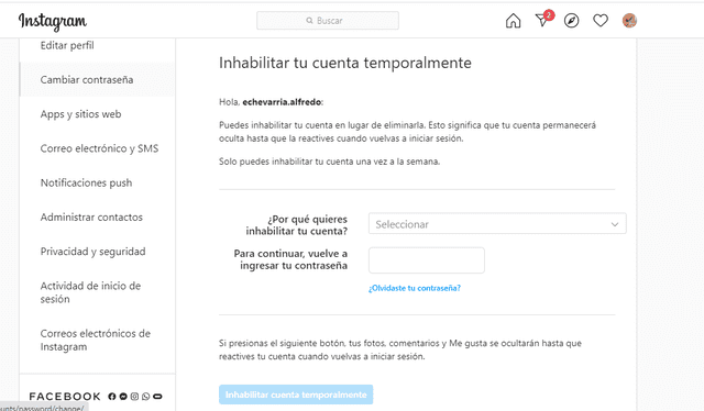 Elimina tu cuenta de instagram  
