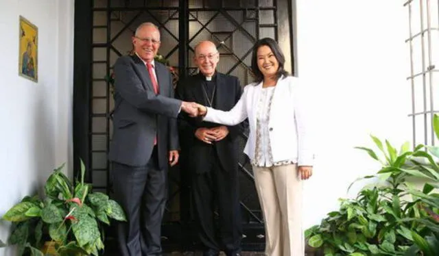 Keiko Fujimori, PPK y el Cardenal Juan Luis Cipriani. Foto: La República.   