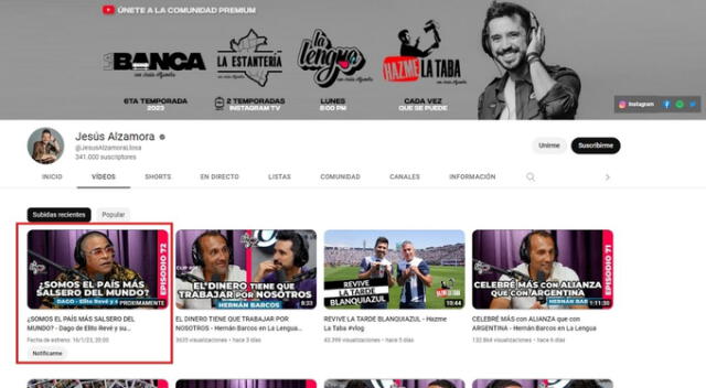  Así luce el canal de YouTube de Jesús Alzamora anunciando su próximo lanzamiento. Fuente: YouTube.   