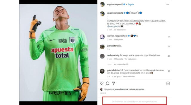 Ángelo Campos desactivó la opción de comentarios de su cuenta de Instagram.