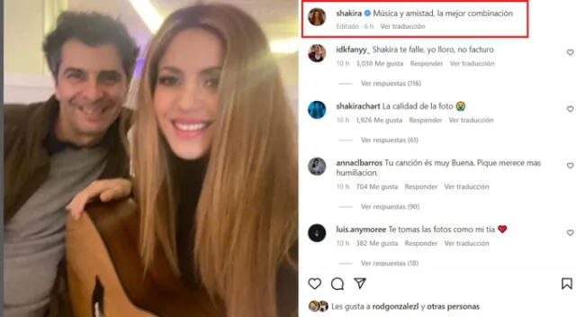  Shakira publica fotografía con Luis Fernando Ochoa en redes sociales. Fuente: Instagram.   