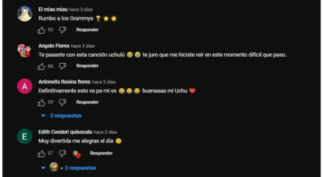  Estos son los comentarios que recibió la 'Uchulú' en YouTube.    
