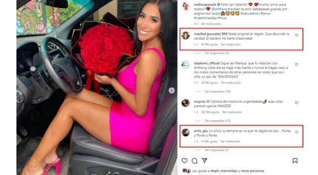  Melissa Paredes recibe críticas por siempre ser sorprendida con flores de Anthony Aranda. Fuente: Instagram.   