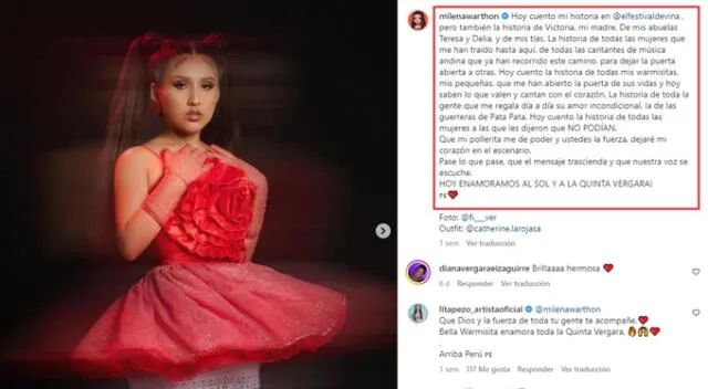  Milena Warthon dedica su canción a todas las mujeres que luchan por sus sueños. Fuente: Instagram.   