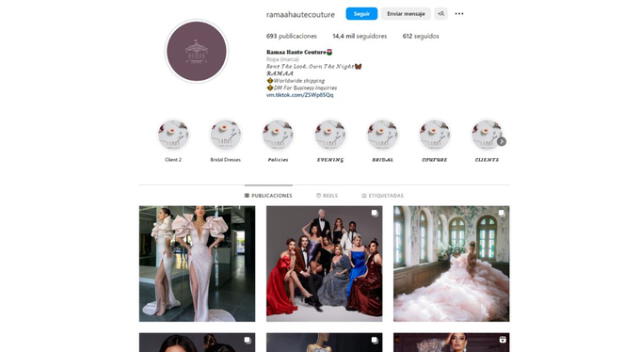  Esta es la cuenta que diseñó los vestidos de Isabel Acevedo. Fuente: Instagram.   