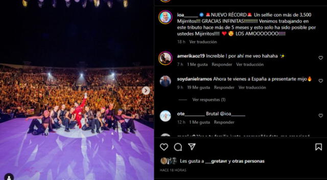  IOA agradece a sus seguidores asistir al concierto de Rosalía, interpretado por él. Fuente: Instagram. 