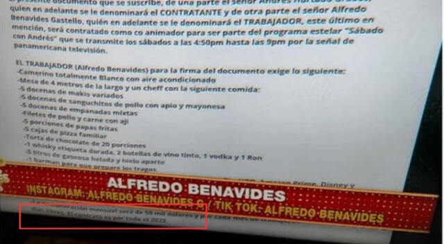  Este es el contrato de Alfredo Benavides donde se señala que ganará 50 mil dólares. Fuente: DIfusión.   