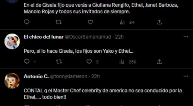  Algunas de las críticas que ha recibido Gisela Valcárcel por el programa de cocina. Fuente: Twitter. 