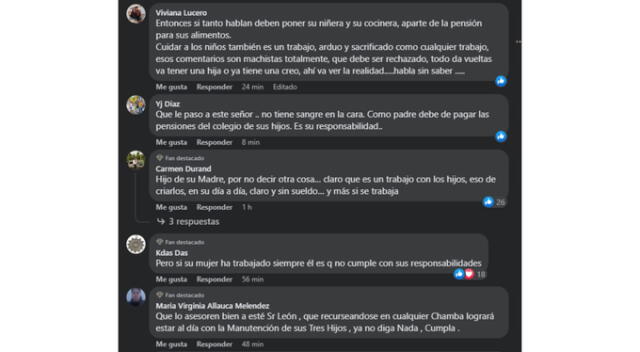  Son algunos de los comentarios que ha recibido en respuesta, Leonard León. Fuente: Facebook.   