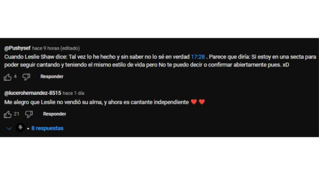  Usuarios comentan la entrevista de Leslie Shaw. Fuente: YouTube. 