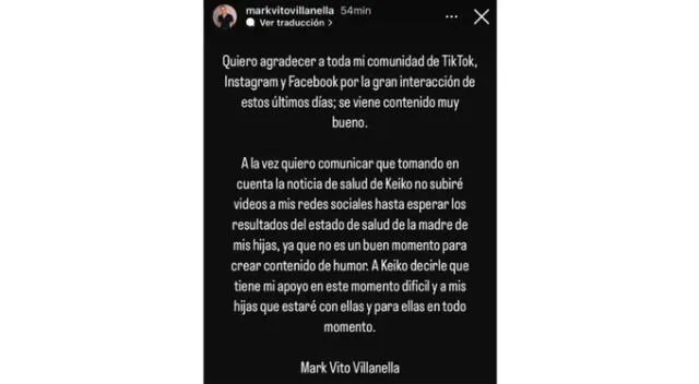  Mark Vito cuando anunció su pausa de las redes sociales. Fuente: Instagram.   