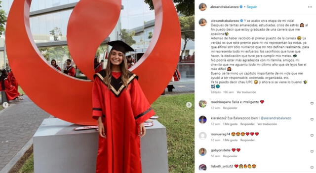  Alexandra Balarezo comparte su emoción por terminar sus estudios en la UPC. Fuente: Instagram.   