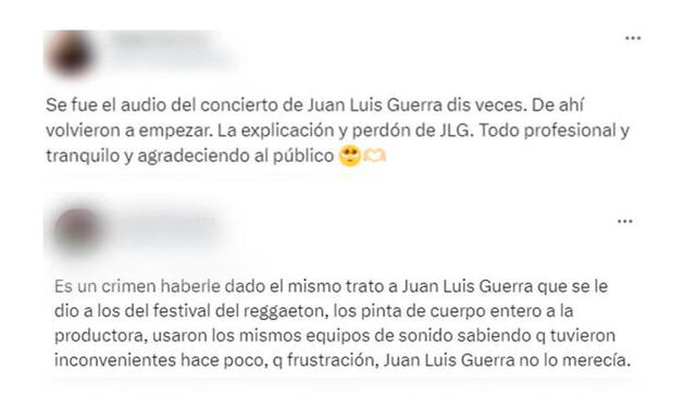Comentarios de los seguidores de Juan Luis Guerra durante el concierto.    