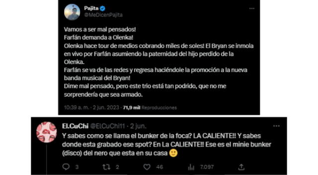  Usuarios comparten mensajes sobre "Los de la Caliente". Fuente: Twitter.   