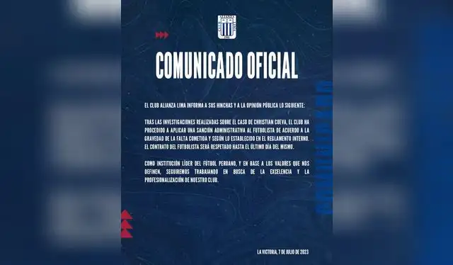 Comunicado de Alianza Lima.   