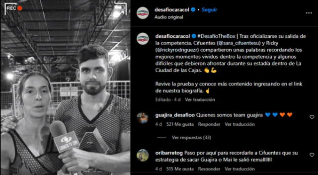  Desafío The Box: Cifuentes y Ricky son los últimos eliminados de la competencia. Fuente: Instagram.   