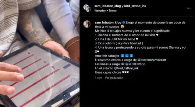  Samahara Lobatón explica por qué se tatuó la inicial de su hermano Jeremy Farfán. Fuente: Instagram.   