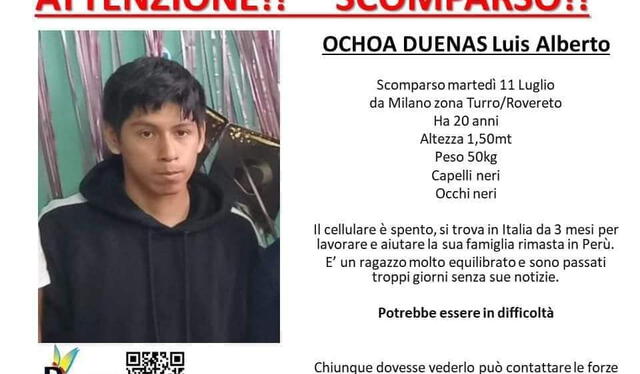 El joven peruano había sido reportado como desaparecido en Italia el 11 de julio.   