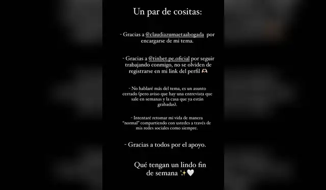  Historia de Instagram de Fiorella Retiz.   