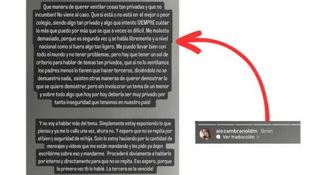 Aleska Zambrano molesta porque Alejandra Baigorria mencionó a su hija en TV. Fuente: Instagram.