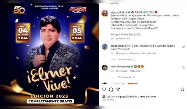 Grupo 5 tendrá 2 conciertos GRATIS en Monsefú. Fuente: Instagram.