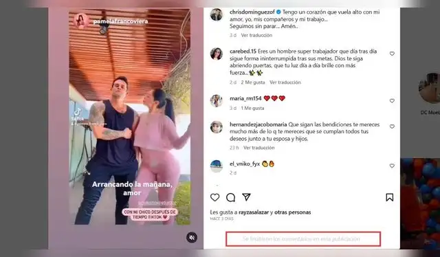 Christian Domínguez limitó sus comentarios. Fuente: Instagram.