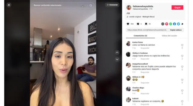 Fabianne Hayashida canta canción triste a Mario Rangel. Fuente: Tik Tok.