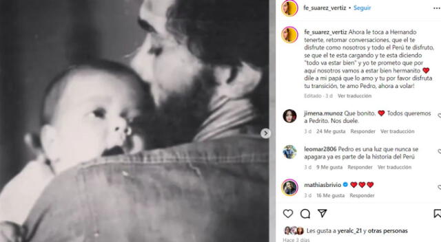 María Fe dedica mensaje de despedida a su hermano Pedro Suárez Vértiz. Fuente: Instagram.