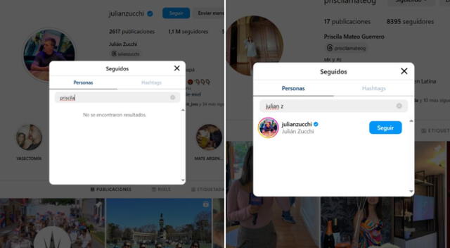 Julián no sigue a la reportera, pero ella a él sí. Fuente: Instagram.