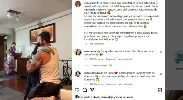 Sebastián Lizarzaburu feliz por la visita de su hija tras ser operado. Fuente: Instagram.