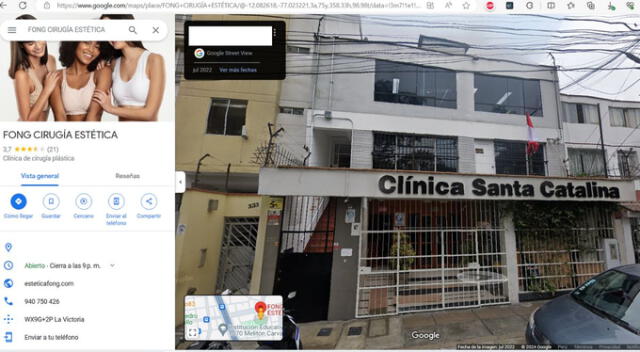 Esta es la clínica donde la Muñequita Milly se realizó la liposucción. Fuente: Google Maps.