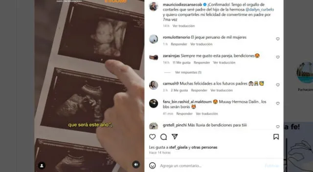 Mauricio Diez Canseco confirmó embarazo de Dailyn Curbelo. Fuente: Instagram.