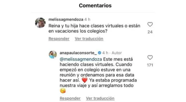 Respuesta de Ana Paula Consorte. Fuente: Instagram.