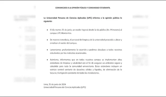 Comunicado de la UPC