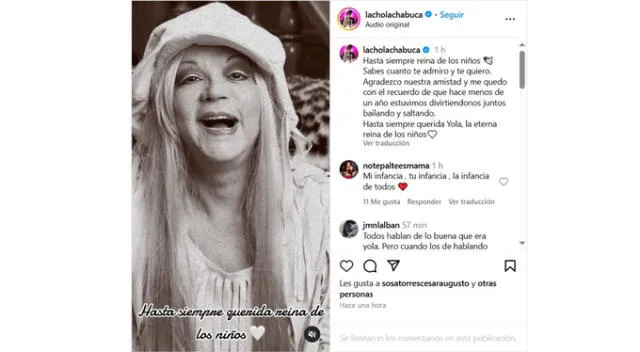 Ernesto Pimentel despidió a Yola Polastri. Fuente: Instagram.