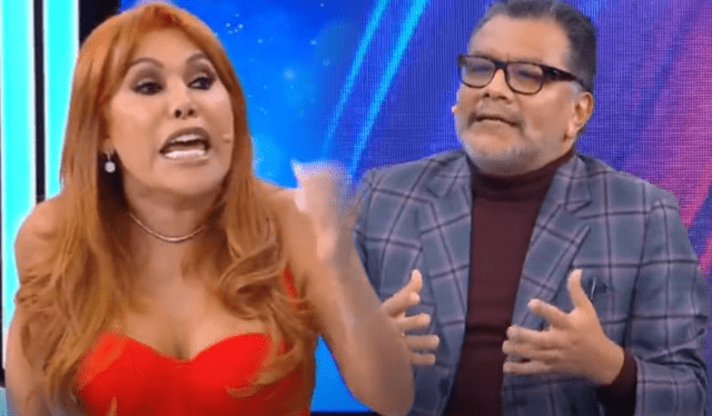 Magaly Medina eufórica en su discusión con Tomás Angulo. Fuente: ATV.