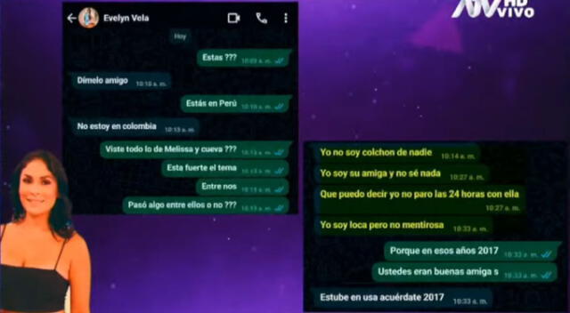 Chat de Evelyn Vela con reportero de Magaly TV La Firme. Fuente: ATV.