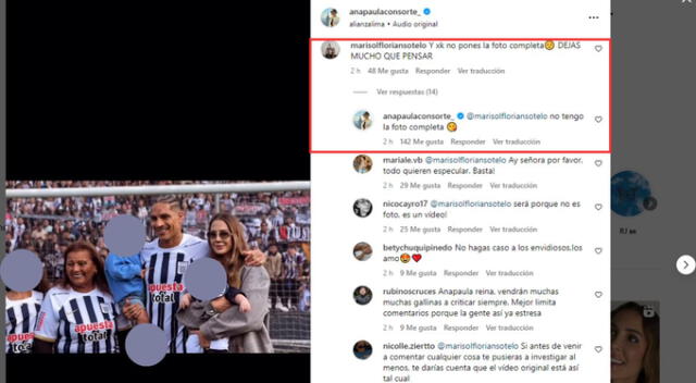 Comentario que recibió Ana Paula Consorte. Fuente: Instagram.