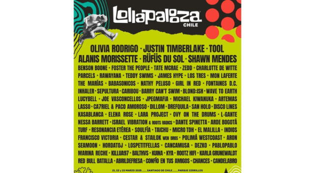 Este es el line up de Lollapalooza. Fuente: Ticketmaster.