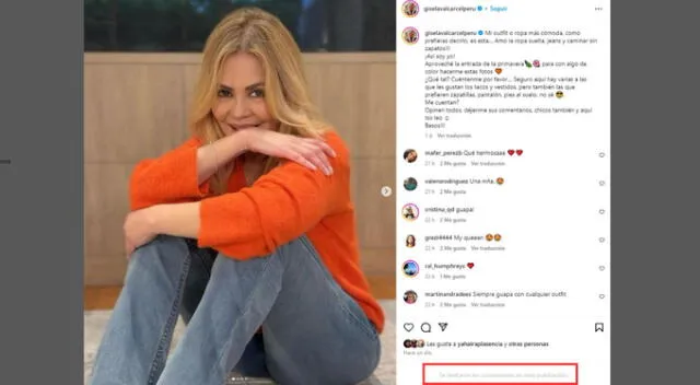 Gisela Valcárcel limita sus comentarios. Fuente: Instagram.