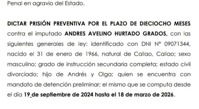 Documento legal de la medida contra Andrés Hurtado. Fuente: X.