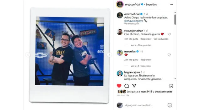 Mensaje de Carlos Orozco para 'Chavo'. Fuente: Instagram.