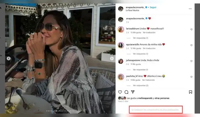 Ana Paula Consorte borró sus fotos con Paolo Guerrero y limitó sus comentarios. Fuente: Instagram.