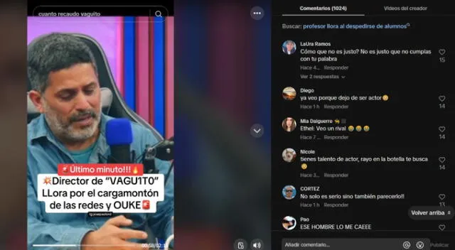 Criticas de usuarios al director de Vaguito. Fuente: TikTok.