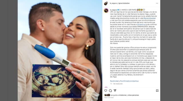 Dedicatoria de Ignacio y Natalia a su bebé. Fuente: Instagram.