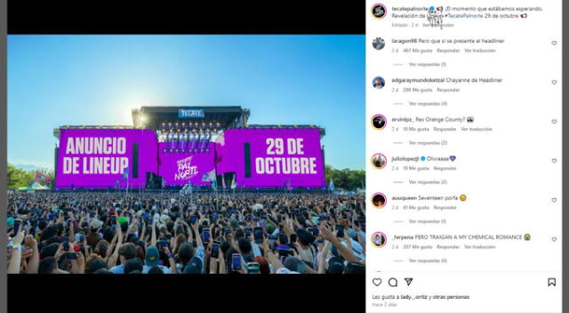 Fecha de confirmación del line up del Festival Tecate Pa'l Norte 2025. Fuente: Instagram.