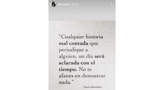 Mensaje de Jorge Luis Cueva. Fuente: Instagram.