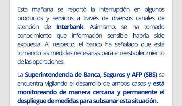 Comunicado de SBS. Fuente: Difusión.